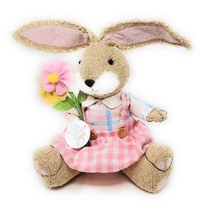 Plush Easter Bunny with Flowers Shelf or Table 10" Rabbit Party Decor